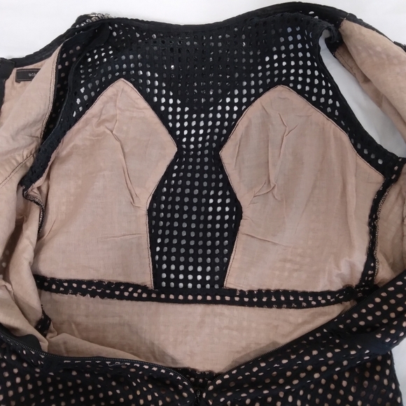 Size 2 BCBGMaxAzria Black and Nude Eyelet Dress Rhinestone Jeweled neckline - Picture 7 of 13